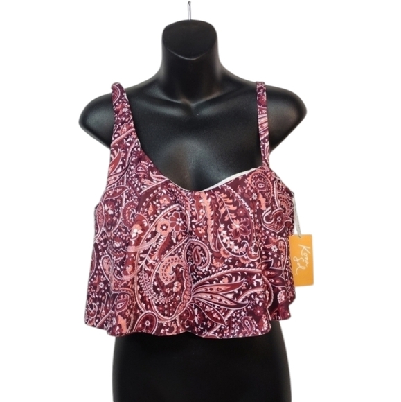 Kona Sol Post Mastectomy One Shoulder Flounce Longline Bikini Top- L NWT - Picture 1 of 11
